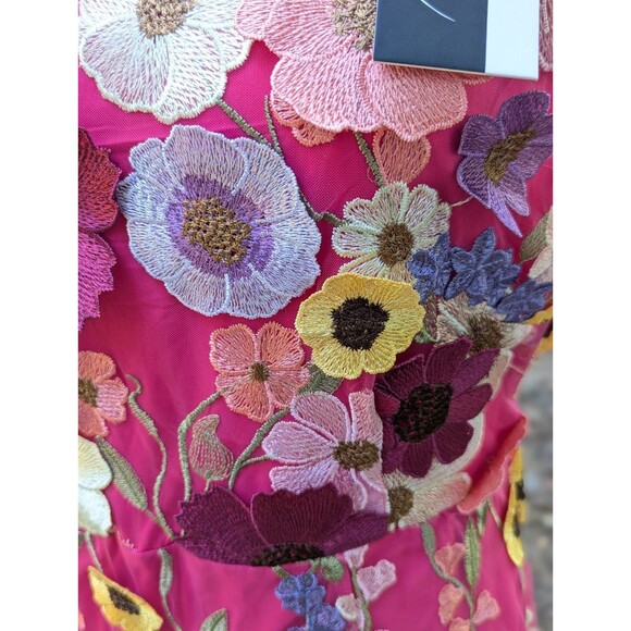 DALIA MACPHEE Lace Embroidered 3D Pink Floral Appliqué Maxi Dress Gown D2020 Med - Picture 10 of 15